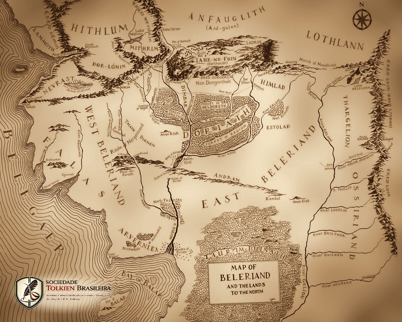 Mapa de Beleriand e das terras ao norte, da Primeira Era